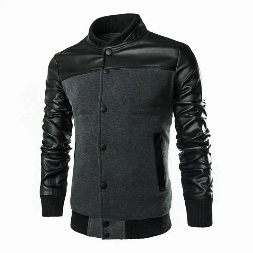 Men's Stand Collar Jacket Stylish Patchwork Design Slim Fit - Image 7