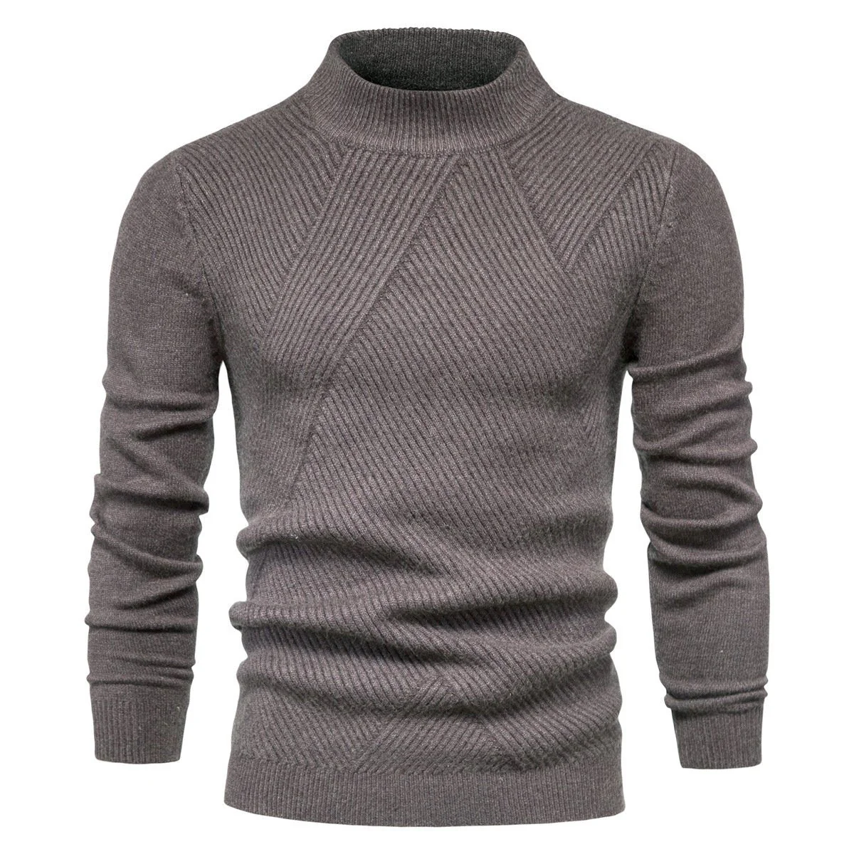 Mens Sweater Fashion Solid Color High Neck Slim Pullover Sweater - Image 6
