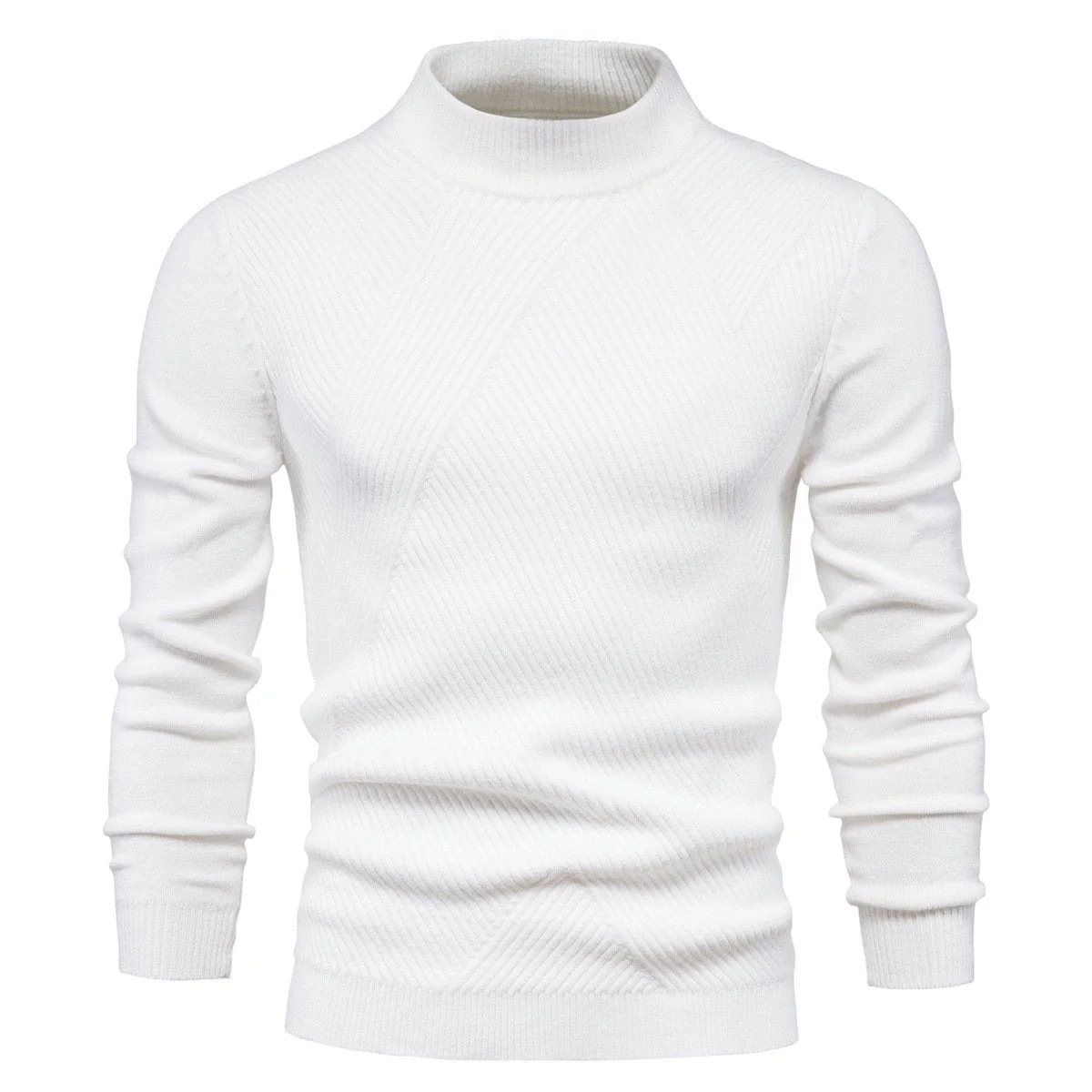 Mens Sweater Fashion Solid Color High Neck Slim Pullover Sweater - Image 8