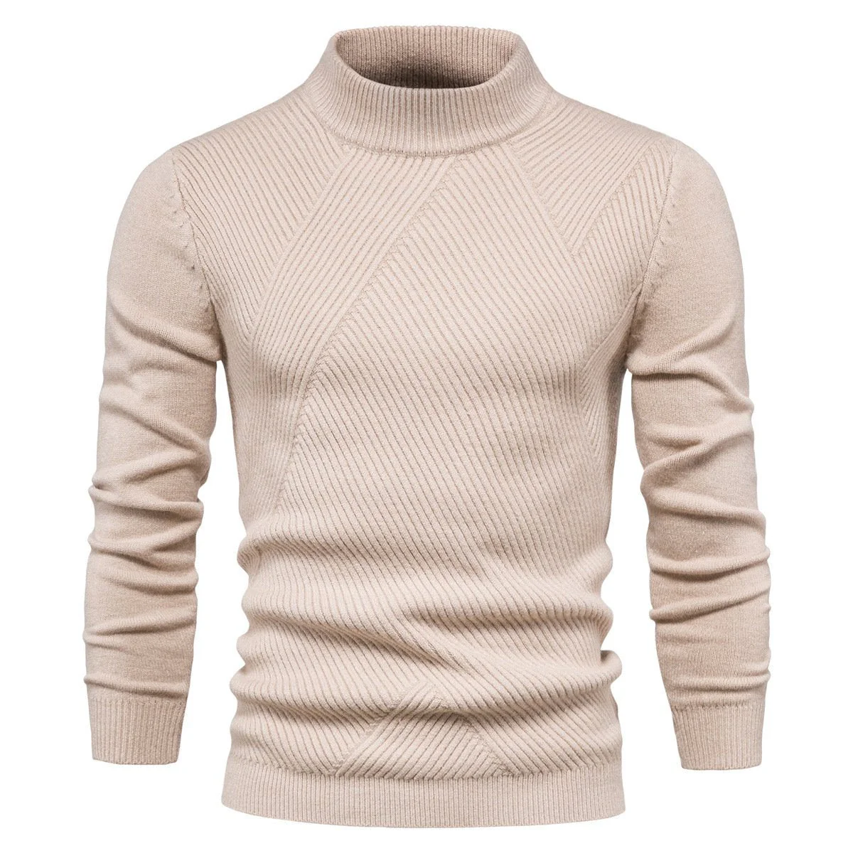 Mens Sweater Fashion Solid Color High Neck Slim Pullover Sweater - Image 9