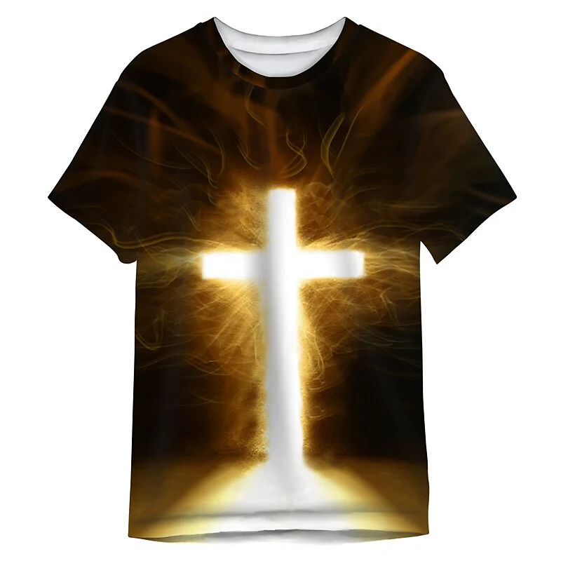 Men's T shirt 3D Print Graphic Cross Crew Neck Daily Sports Print Shor - Image 5