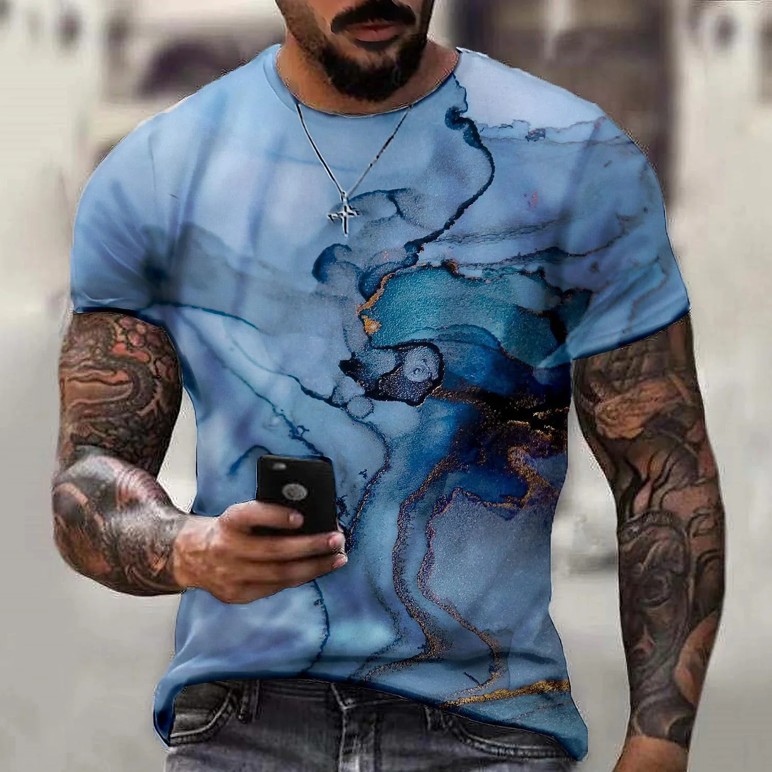 Men's 3D Print Graphic Geometric Crack Plus Size Short Sleeve Casual T-Shirts - Image 2