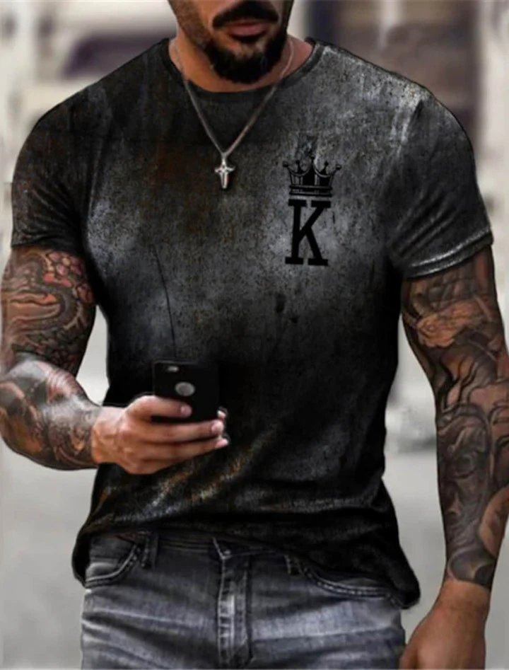 Men's Tee T shirt Shirt 3D Print Graphic Prints Letter Print Short Sleeve Daily Tops Polyester Casual Vintage Designer Big and Tall Round Neck - Image 10