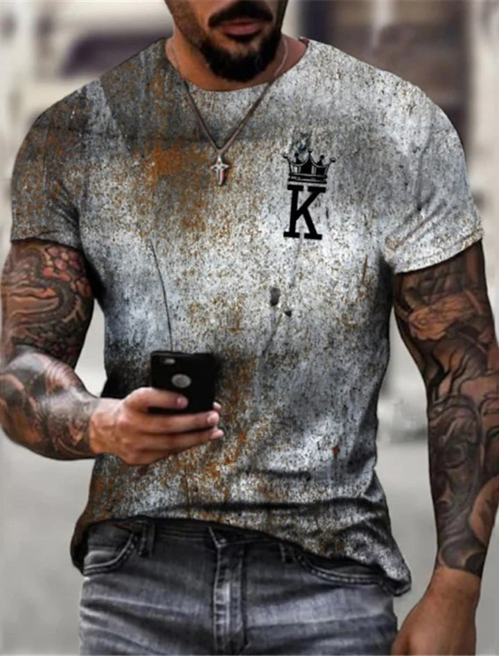 Men's Tee T shirt Shirt 3D Print Graphic Prints Letter Print Short Sleeve Daily Tops Polyester Casual Vintage Designer Big and Tall Round Neck - Image 12