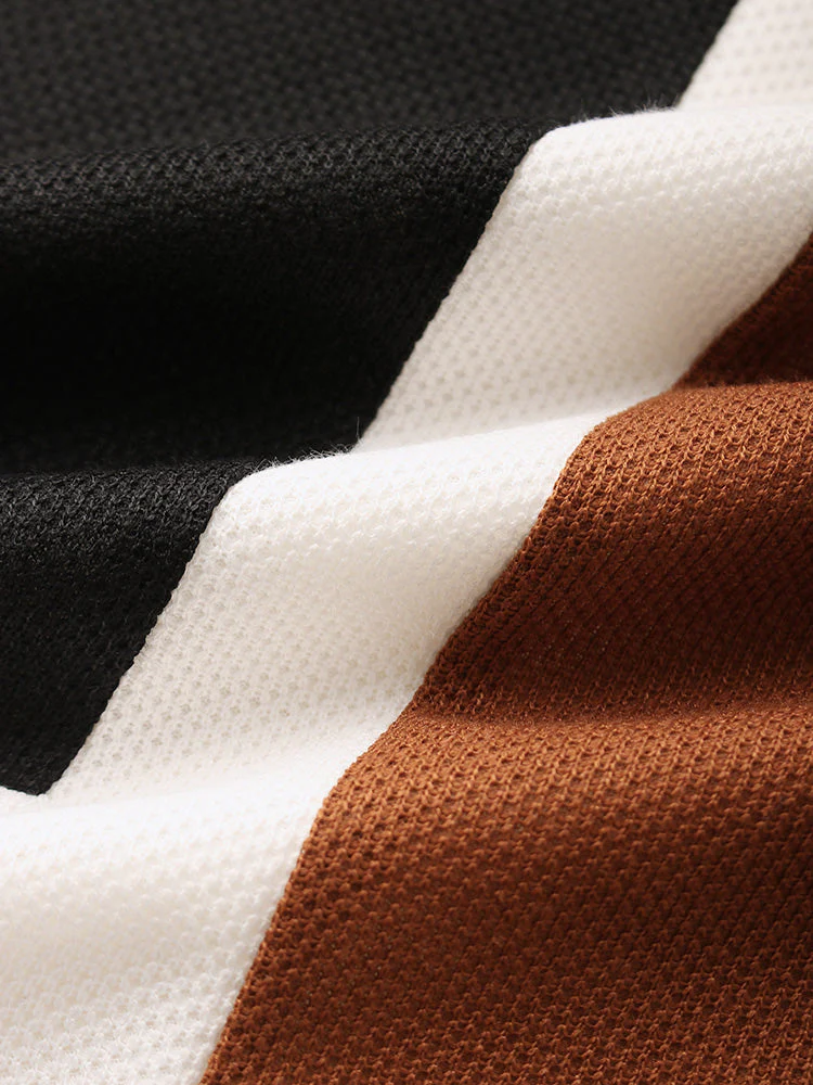 Mens Tricolor Knitted Lapel Short Sleeve Regular Hem Shirt SKUH83526 - Image 5