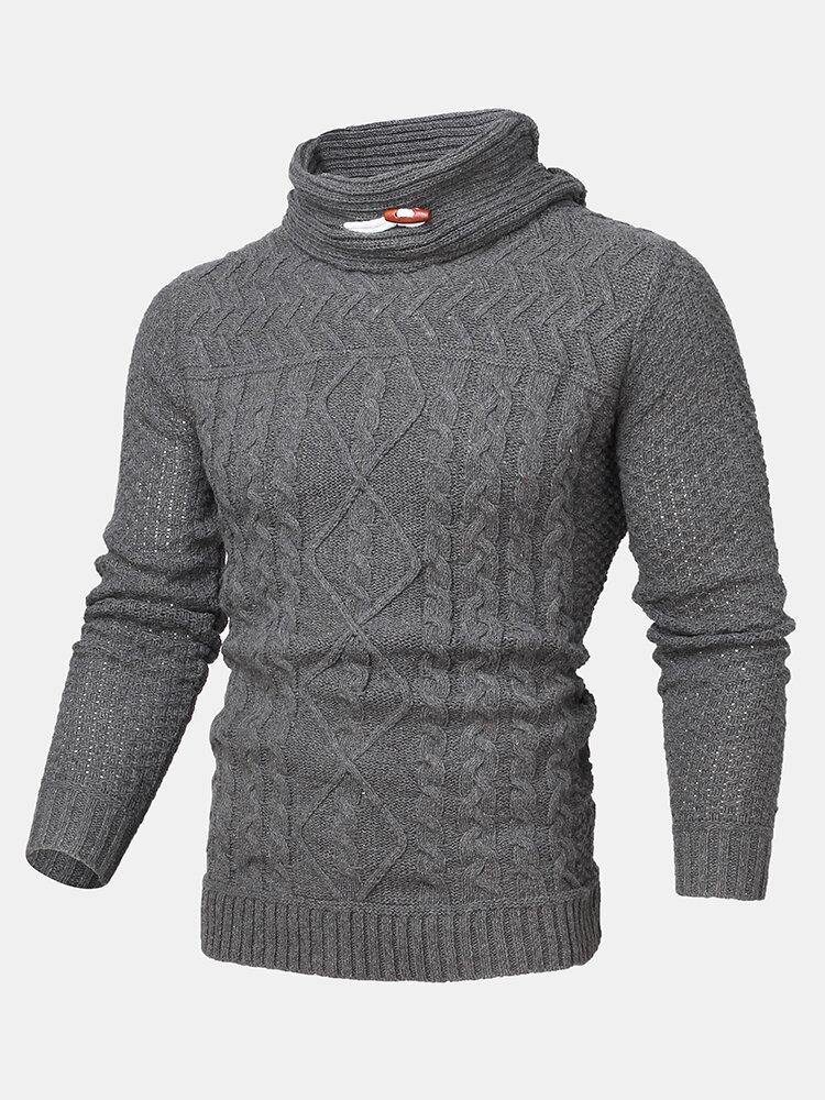 Mens Turtleneck Cable Warm Long Sleeve Knitted Sweaters - Image 7