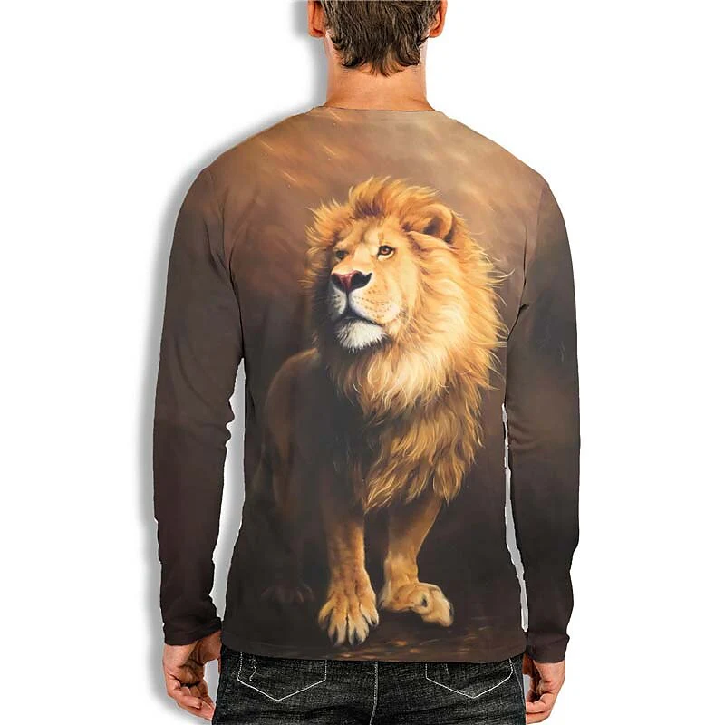 Men's Unisex T shirt 3D Print Graphic Prints Lion Crew Neck Daily Holi - Image 2