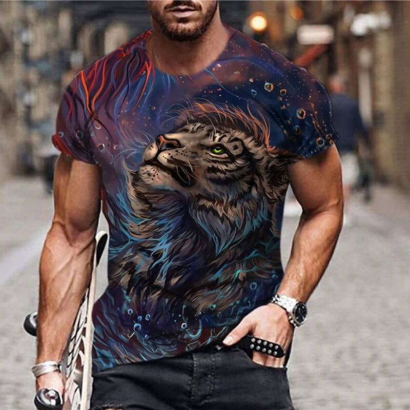Men's Unisex T shirt 3D Print Graphic Prints Lion Crew Neck Daily Holi