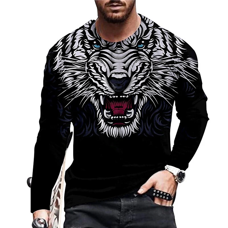 Men's Unisex T shirt 3D Print Graphic Prints Tiger Crew Neck Daily Hol