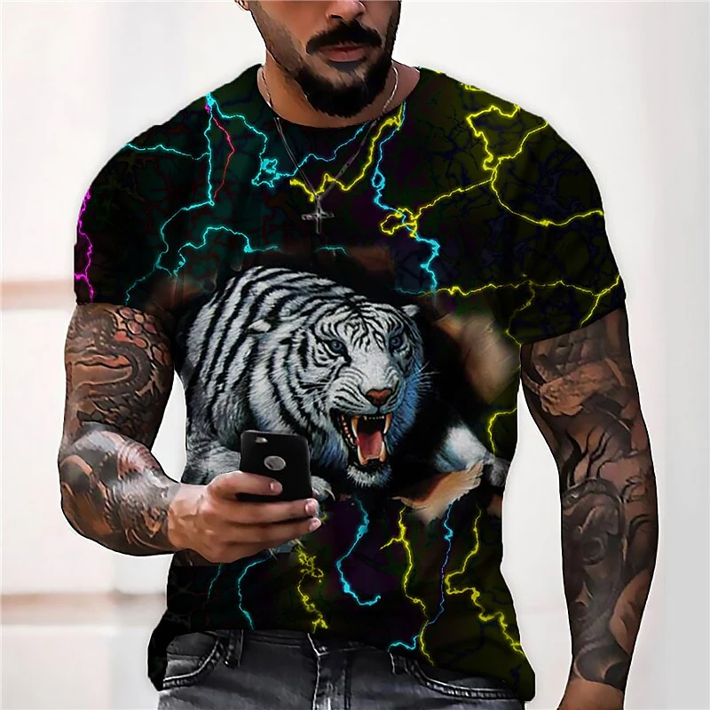 Men's Unisex T shirt 3D Print Graphic Prints Tiger Crew Neck Daily Hol