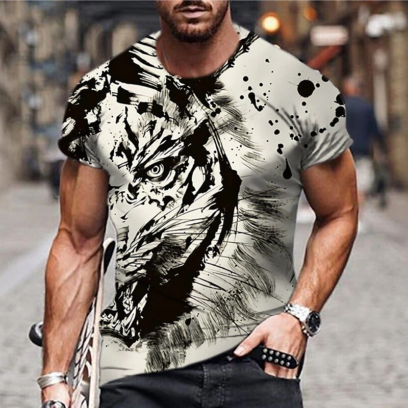 Men's Unisex T shirt 3D Print Graphic Prints Tiger Crew Neck Daily Hol