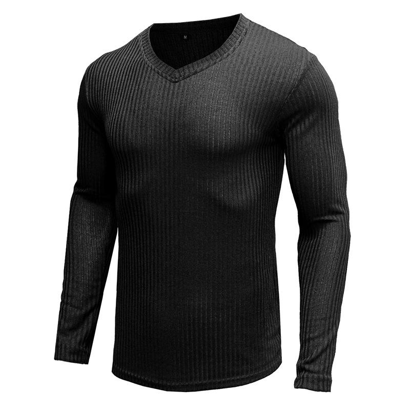 Men's solid color pullover V-neck casual sweater - Image 5