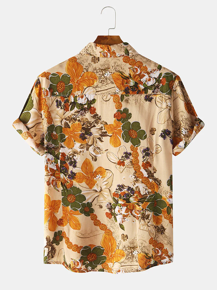 Mens Vintage Floral Oil Printting Short Sleeve Shirts - Image 2