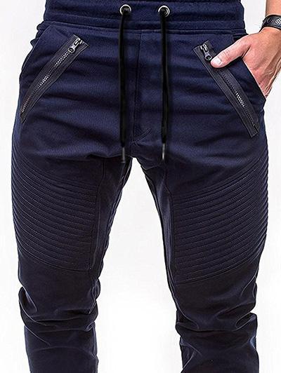Men's Zippers Embellished Drawstring Fashion Jogger Pants - Image 4