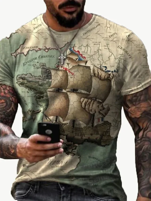 Men's 3D Print Map Graphic Prints Fingerprint Print Short Sleeve Daily T-Shirts - Image 2