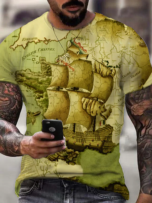 Men's 3D Print Map Graphic Prints Fingerprint Print Short Sleeve Daily T-Shirts - Image 3
