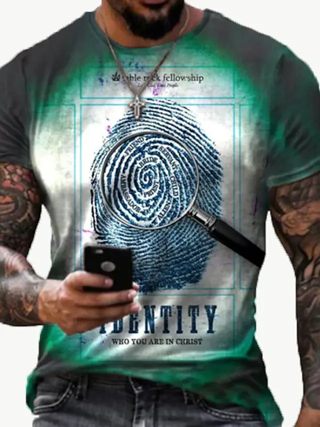 Men's 3D Print Map Graphic Prints Fingerprint Print Short Sleeve Daily T-Shirts - Image 6