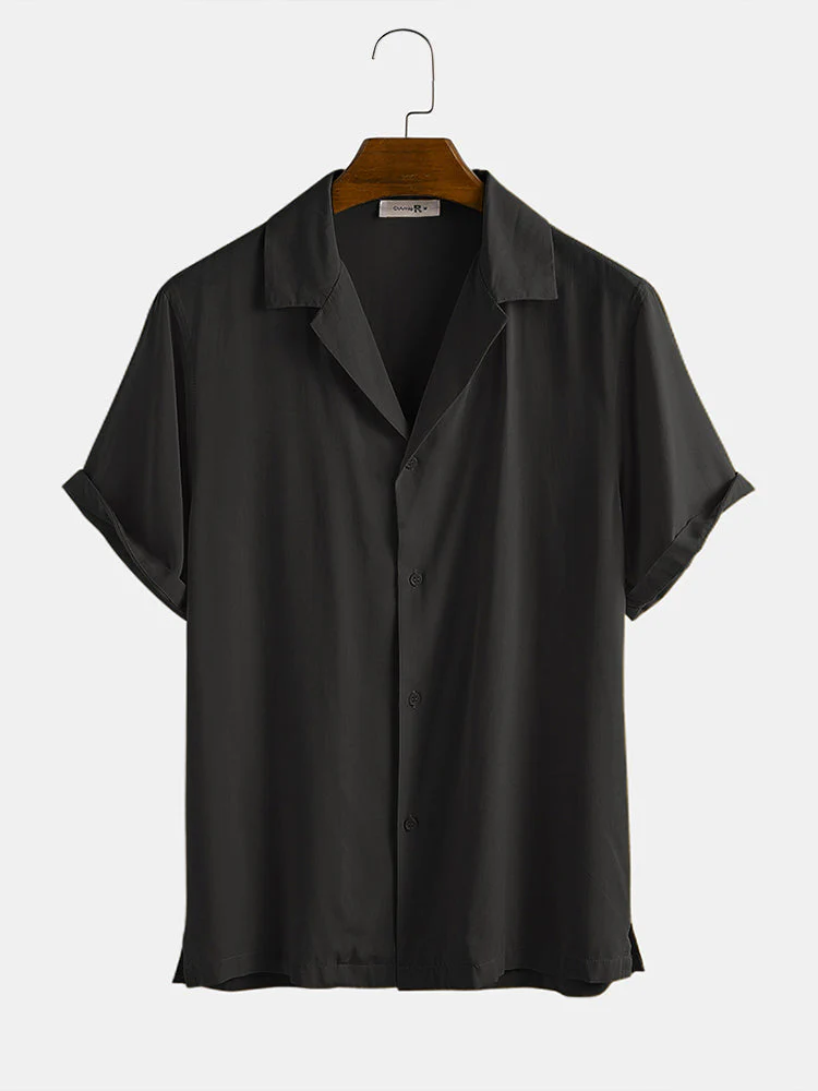 Mens Cotton Light Breathable Solid Color Revere Shirt - Image 3
