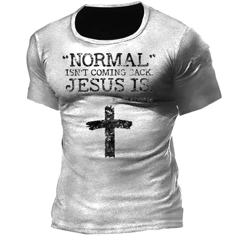 Normal Isn't Coming Back But Jesus Is Revelation 14 Men's Cotton T-Shirt - Image 5