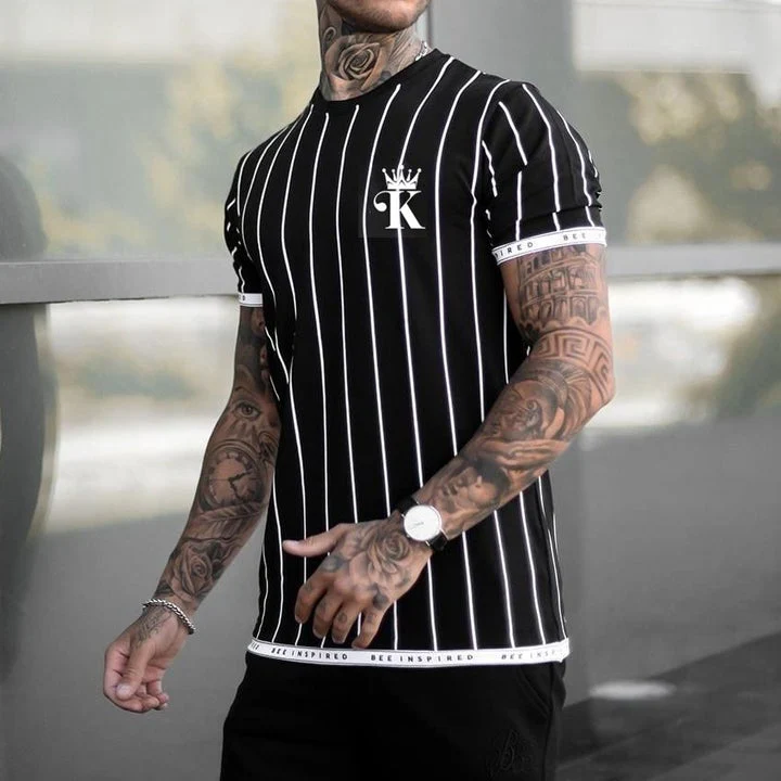 Poker King Print Stripe Short Sleeve T-shirt With Taped Cuff - Image 3