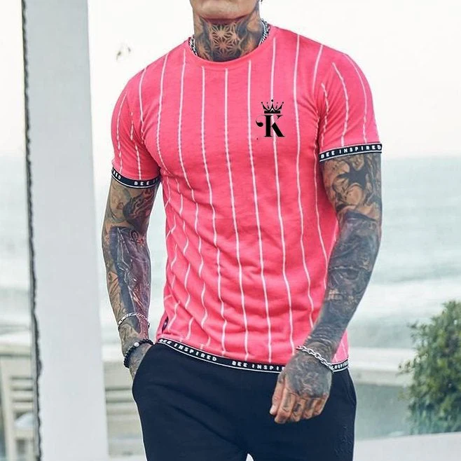Poker King Print Stripe Short Sleeve T-shirt With Taped Cuff - Image 4