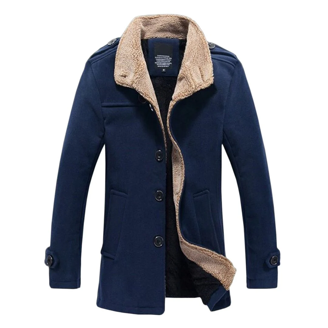 Men's  Solid Buttoned Woolen Autumn Jacket - Image 4