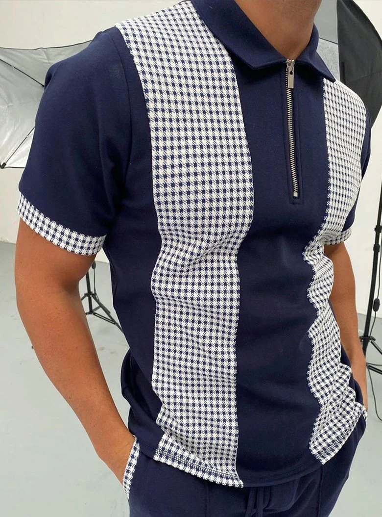 Portman Check Panel Polo Navy - Image 2