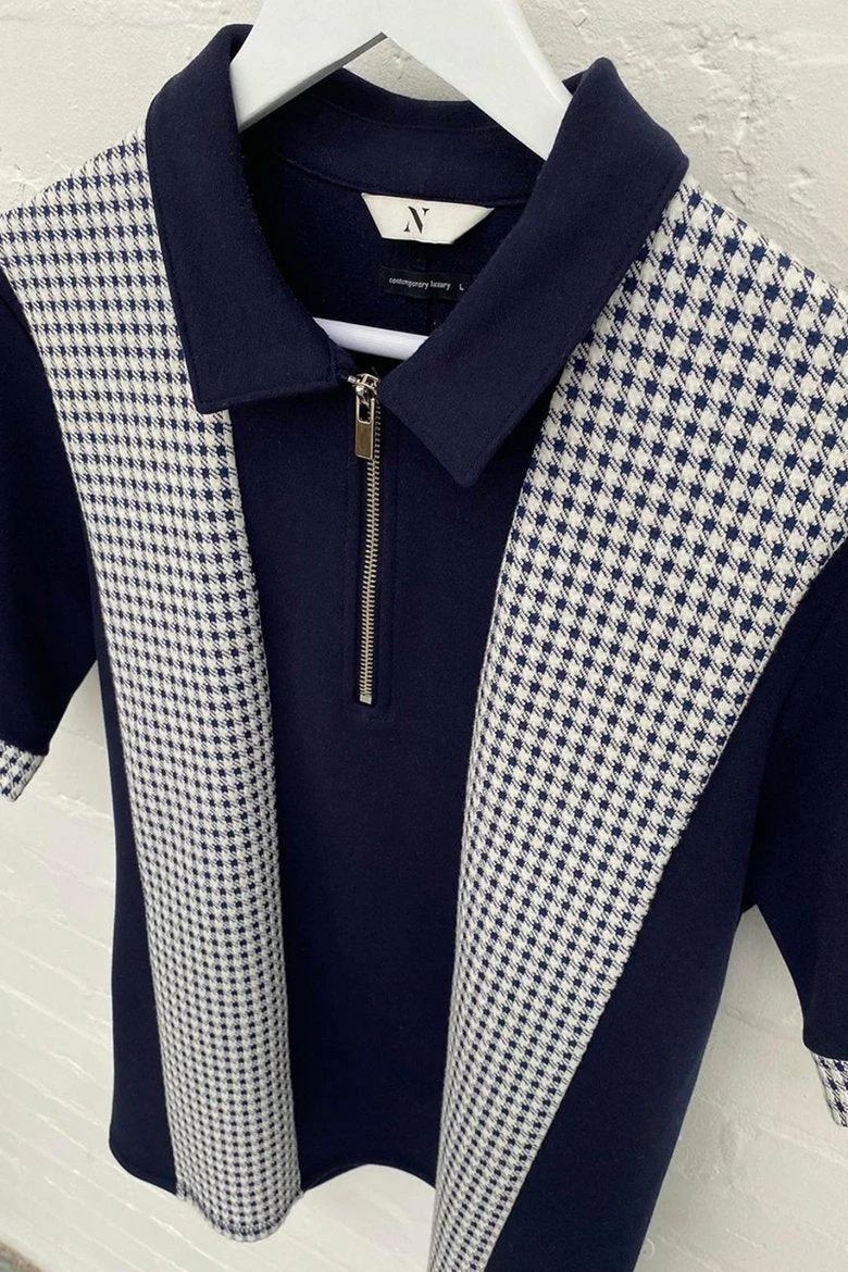 Portman Check Panel Polo Navy - Image 3
