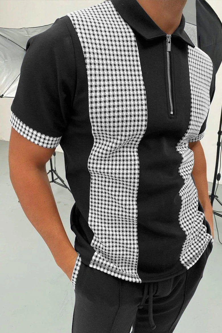 Portman Check Panel Polo Navy - Image 4