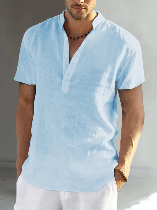 Pre-sale cotton linen men's short sleeve casual shirt - Image 7