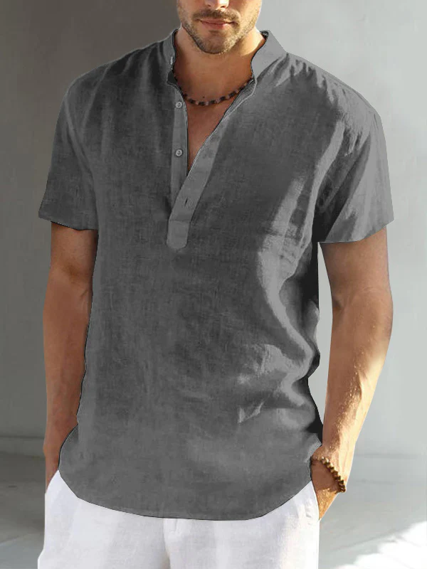 Pre-sale cotton linen men's short sleeve casual shirt - Image 9