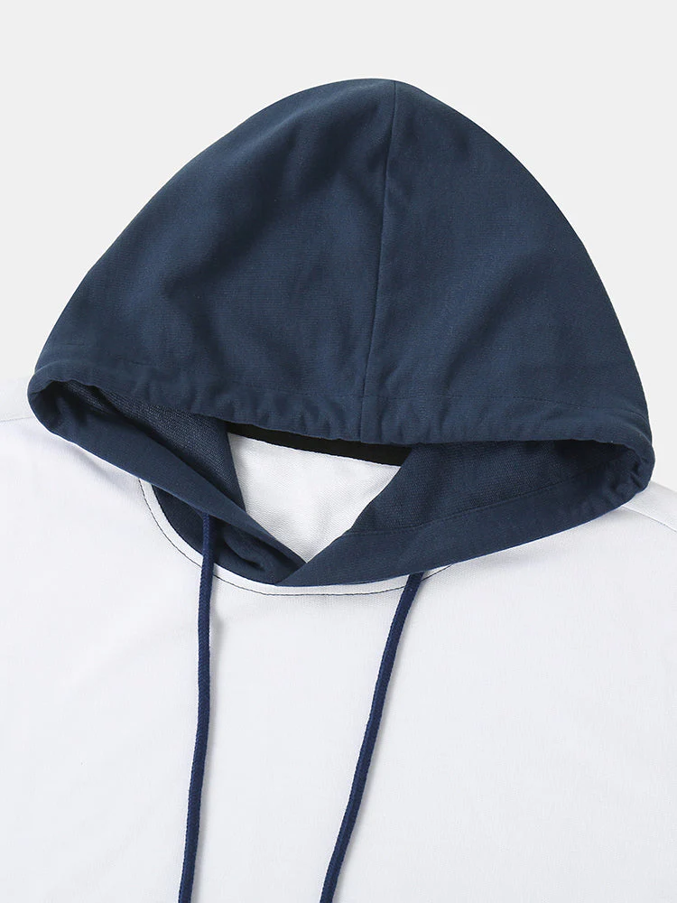Preppy Style Two Tone Hooded Short Sleeve Drawstring Two Piece Outfits - Image 6