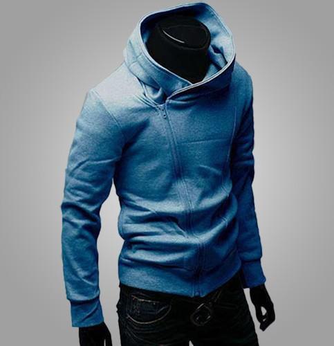 Side Zip Up Long Sleeve Plain Neck Hoodie For Men - Image 2