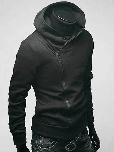 Side Zip Up Long Sleeve Plain Neck Hoodie For Men - Image 3