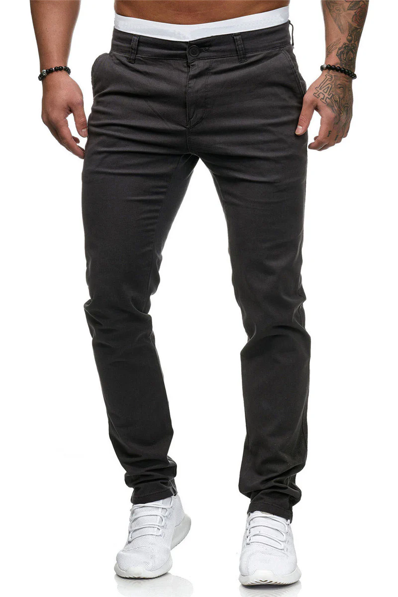 Men's casual slim solid color trousers - Image 3