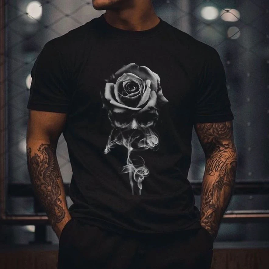 Skull Rose Art Print Short Sleeve T-shirt - Image 2