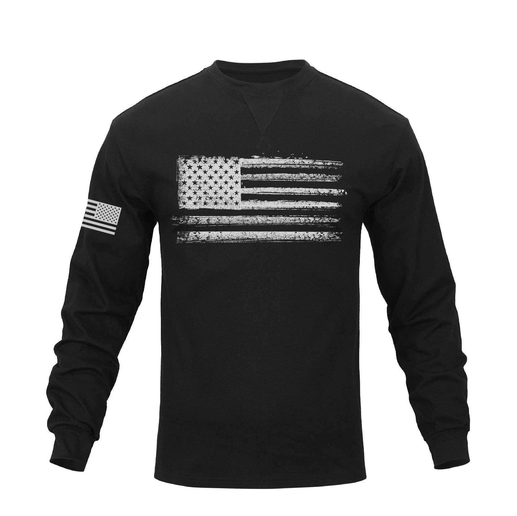 Men's 100% Cotton Patriotic American Flag Graphic Crewneck Long Sleeve T-shirts - Image 3