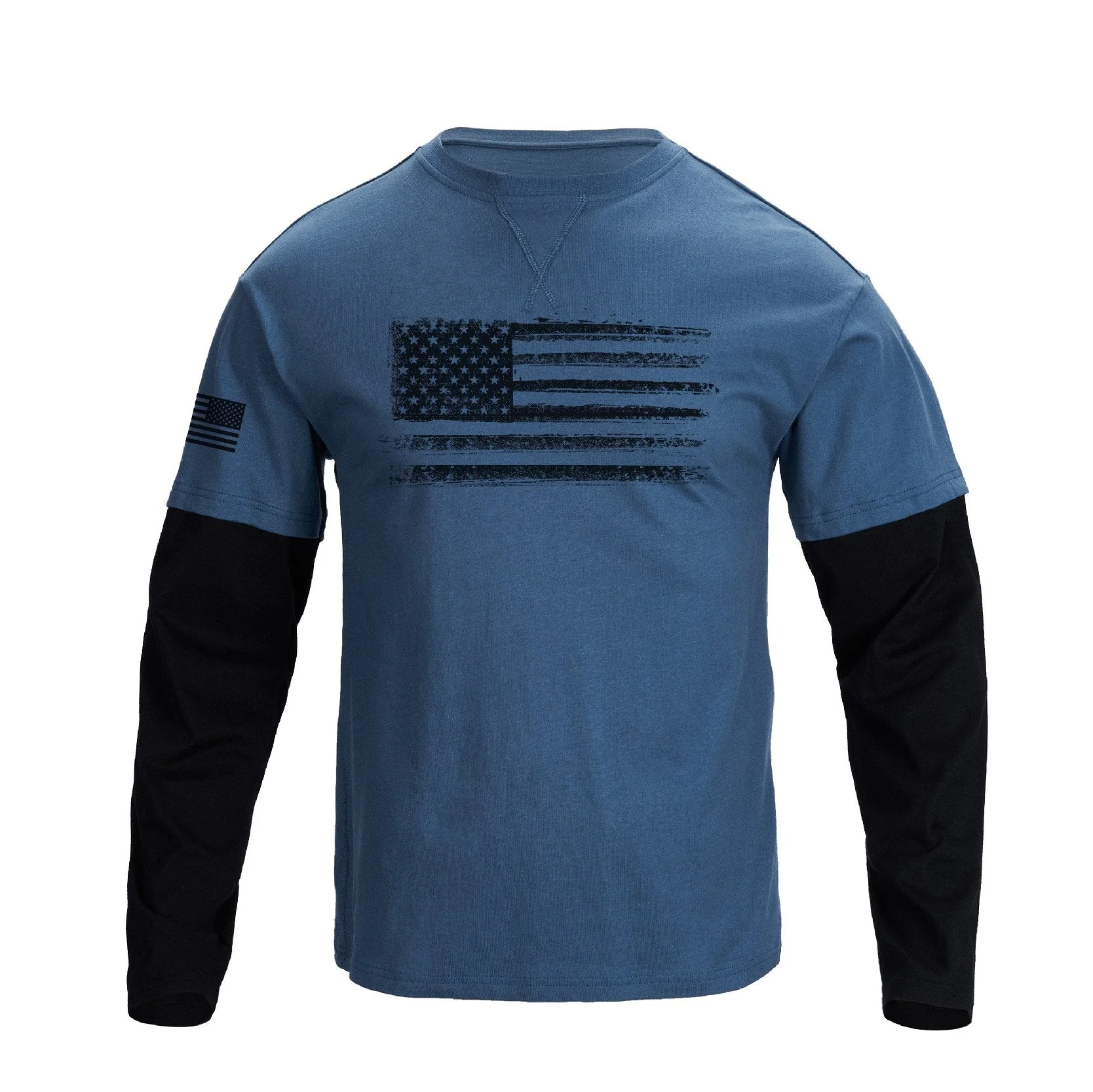 Men's 100% Cotton American Flag False two-pieces Long Sleeve T-shirts - Image 3