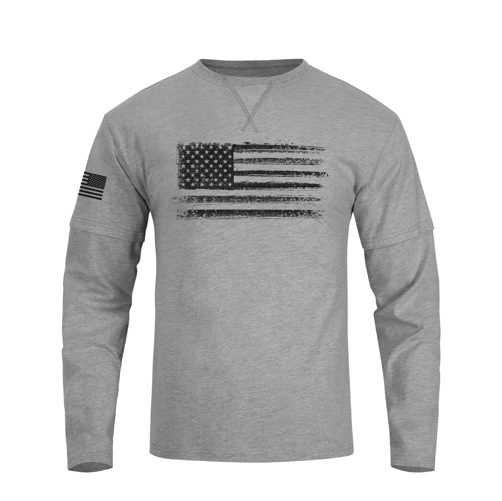 Men's 100% Cotton American Flag False two-pieces Long Sleeve T-shirts - Image 9