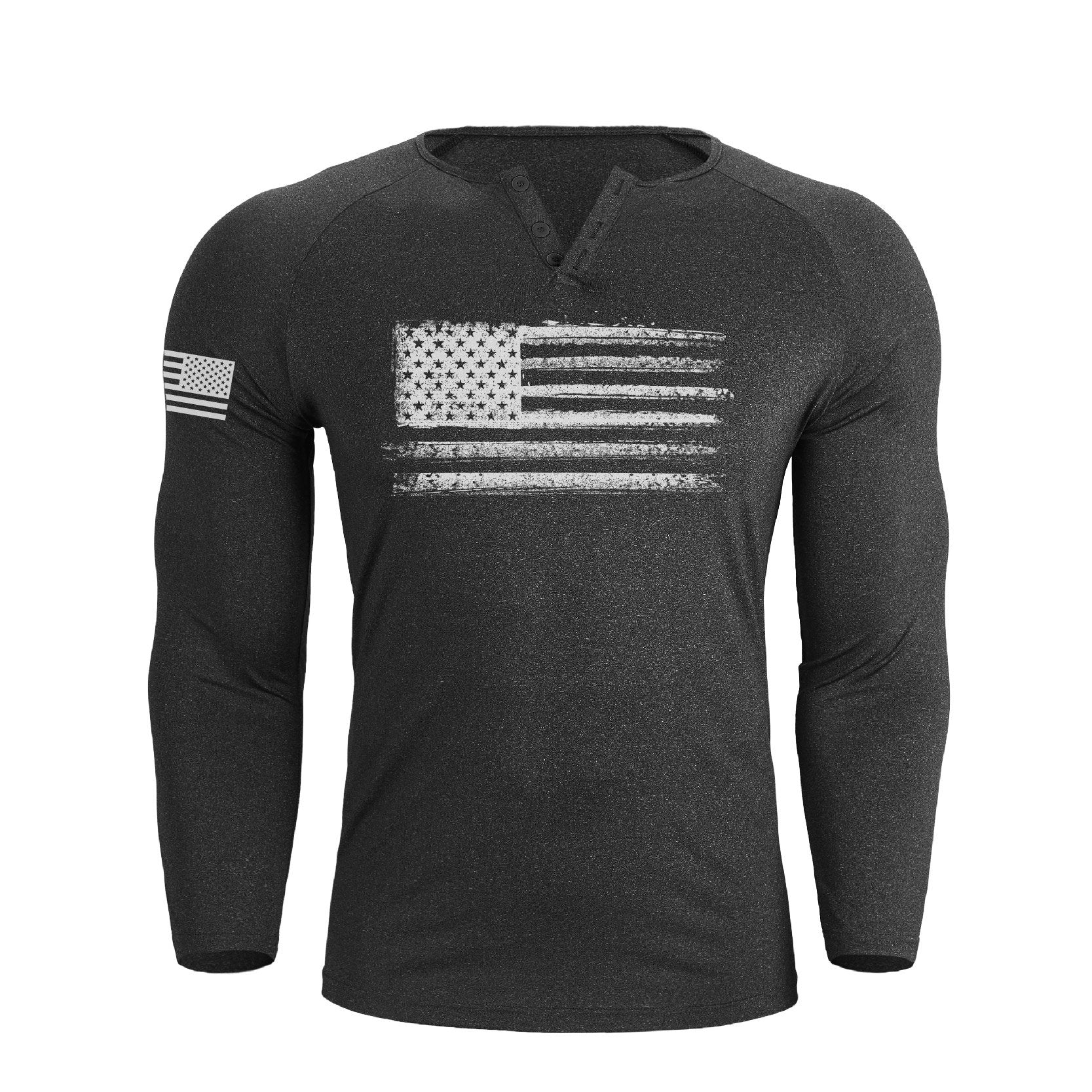 Men's American Flag Regular Fit 1/4 Button V-neck Long Sleeve T-shirts - Image 11