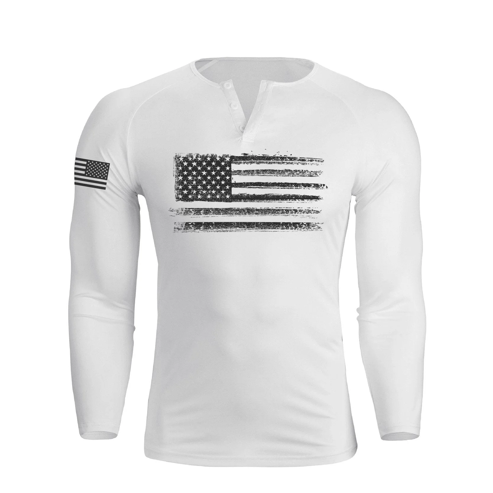 Men's American Flag Regular Fit 1/4 Button V-neck Long Sleeve T-shirts - Image 3