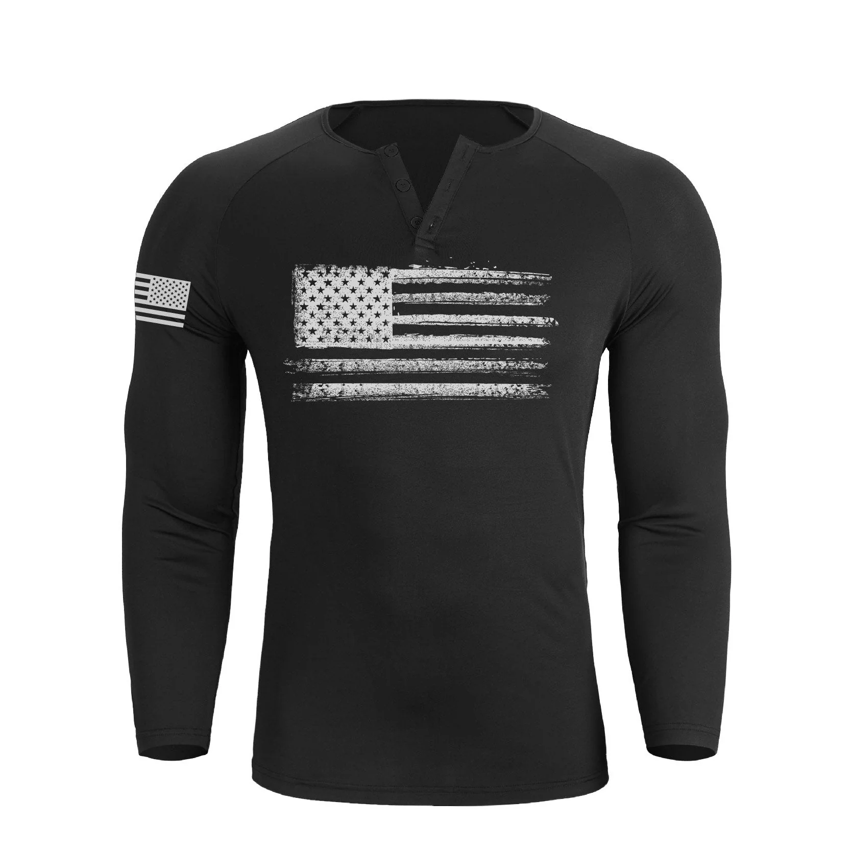 Men's American Flag Regular Fit 1/4 Button V-neck Long Sleeve T-shirts - Image 5