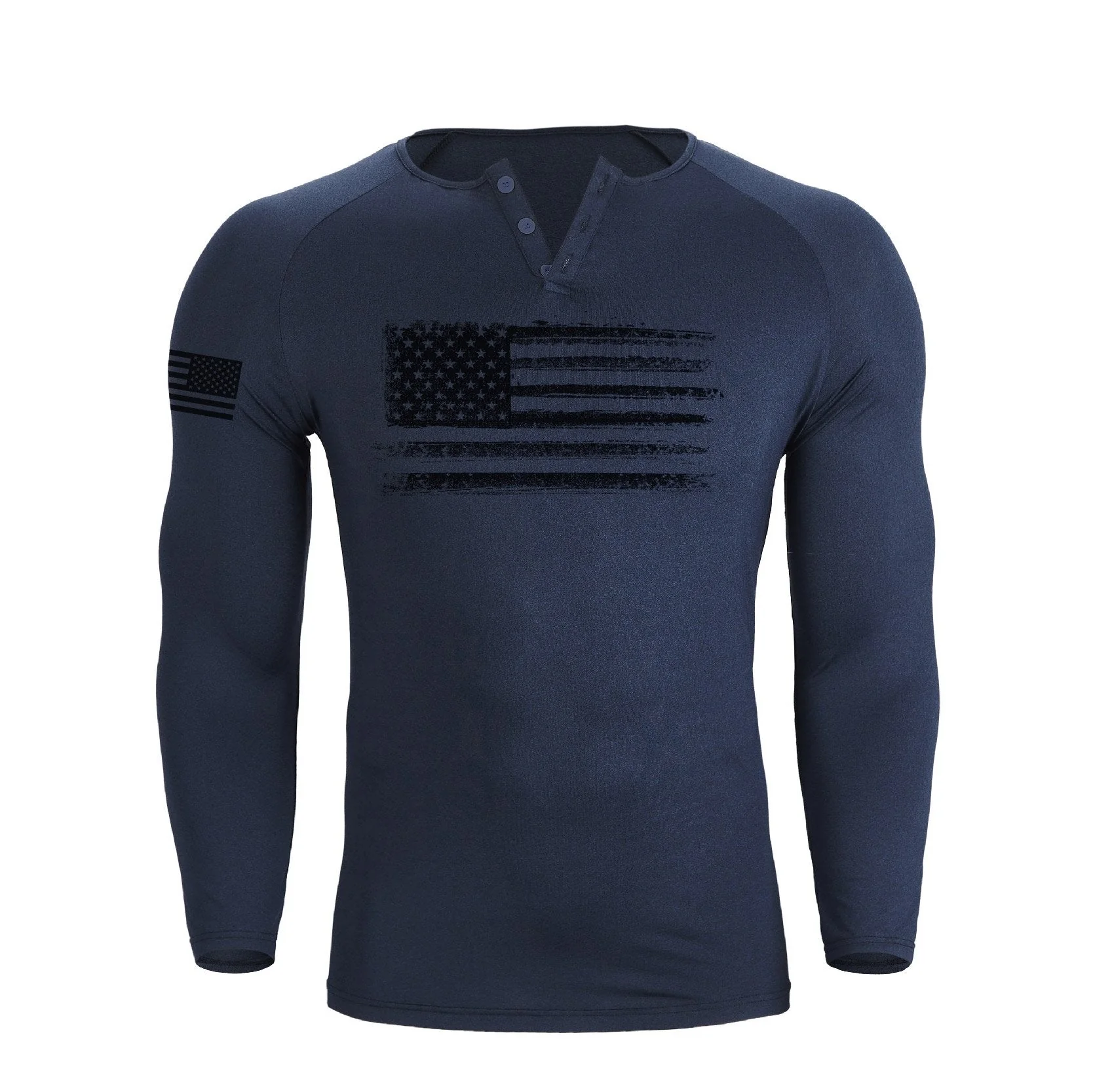 Men's American Flag Regular Fit 1/4 Button V-neck Long Sleeve T-shirts - Image 7