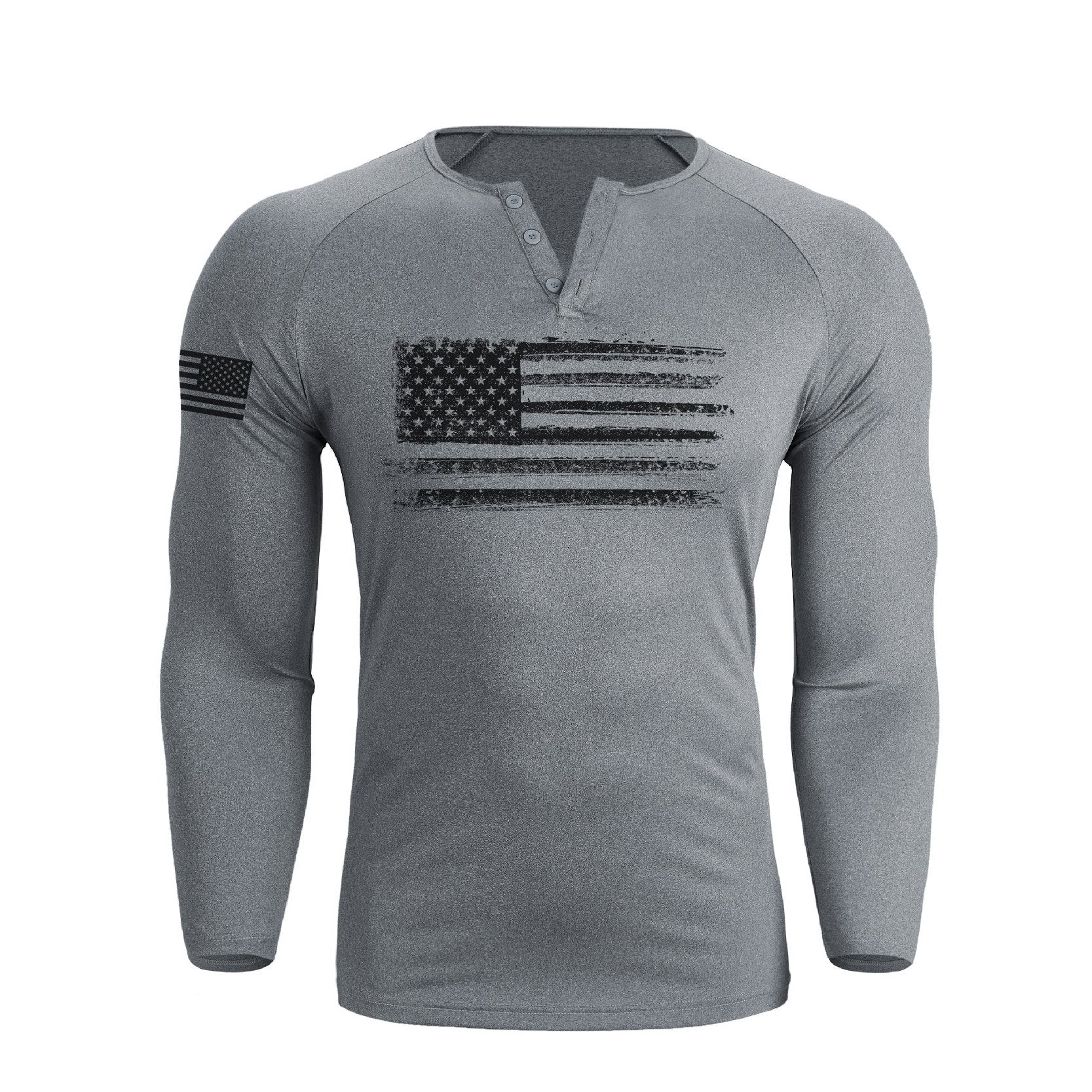 Men's American Flag Regular Fit 1/4 Button V-neck Long Sleeve T-shirts - Image 9
