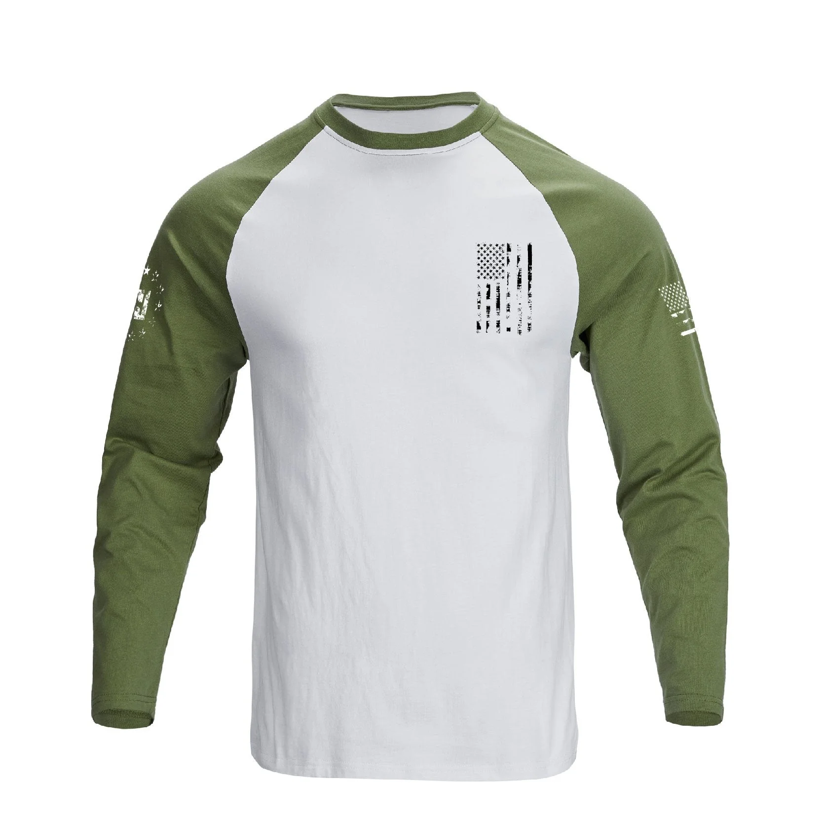 Men's 100% Cotton American Flag with Cross Raglan Sleeve Long Sleeve Graphic T-shirts - Image 5