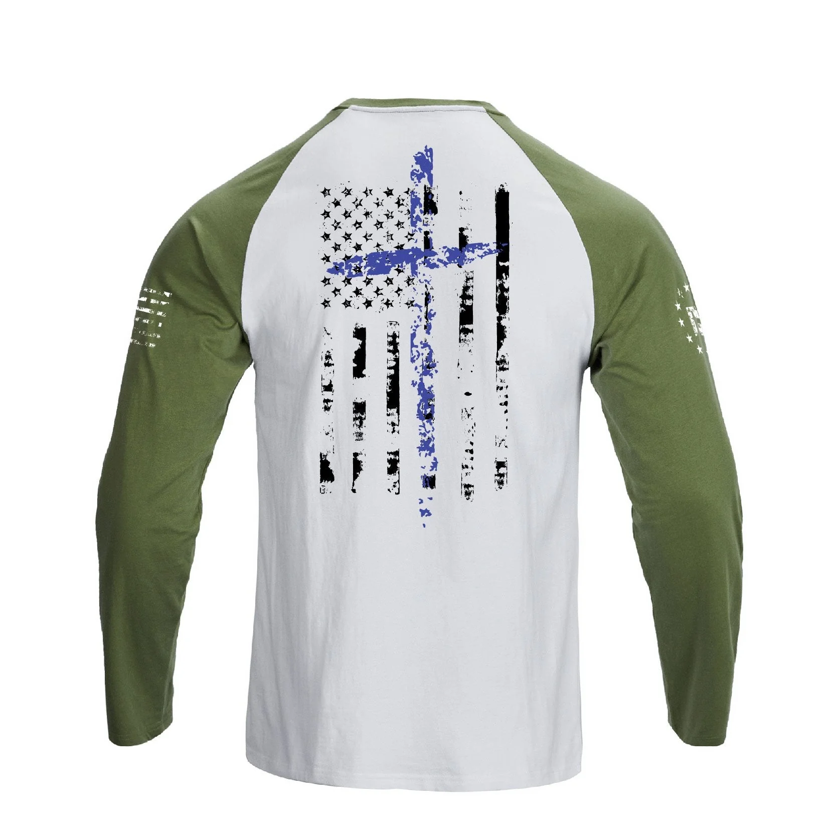 Men's 100% Cotton American Flag with Cross Raglan Sleeve Long Sleeve Graphic T-shirts - Image 6