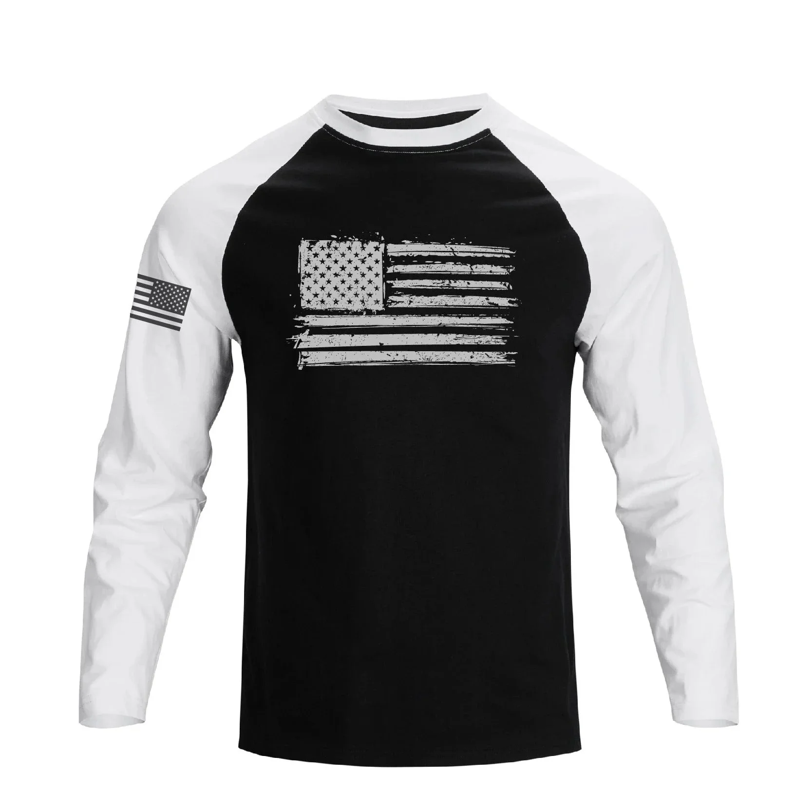 Men's 100% Cotton American Flag Graphic Raglan Sleeve Long Sleeve T-shirts - Image 3