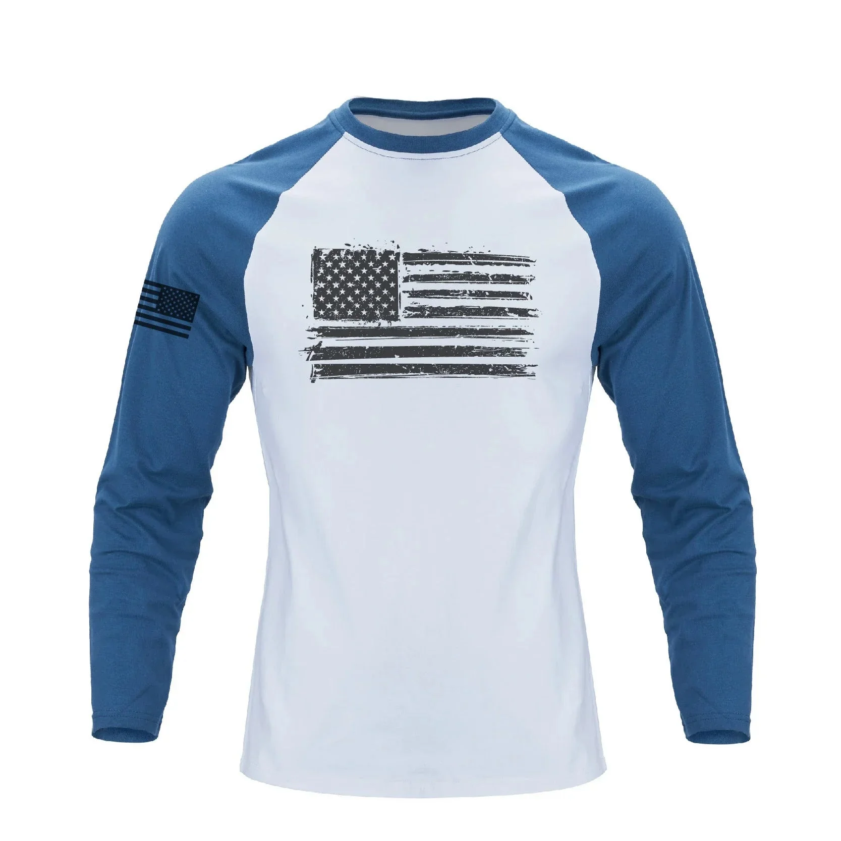Men's 100% Cotton American Flag Graphic Raglan Sleeve Long Sleeve T-shirts - Image 4