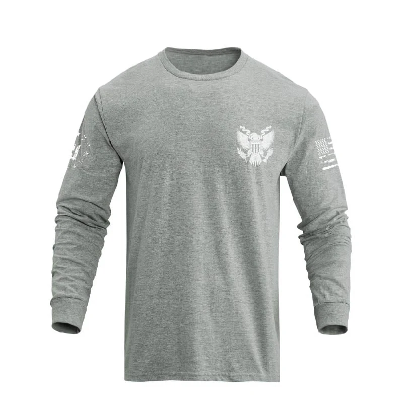 Men's 100% Cotton Blue Line American Flag Graphic Round Neck Long Sleeve T-Shirts - Image 15