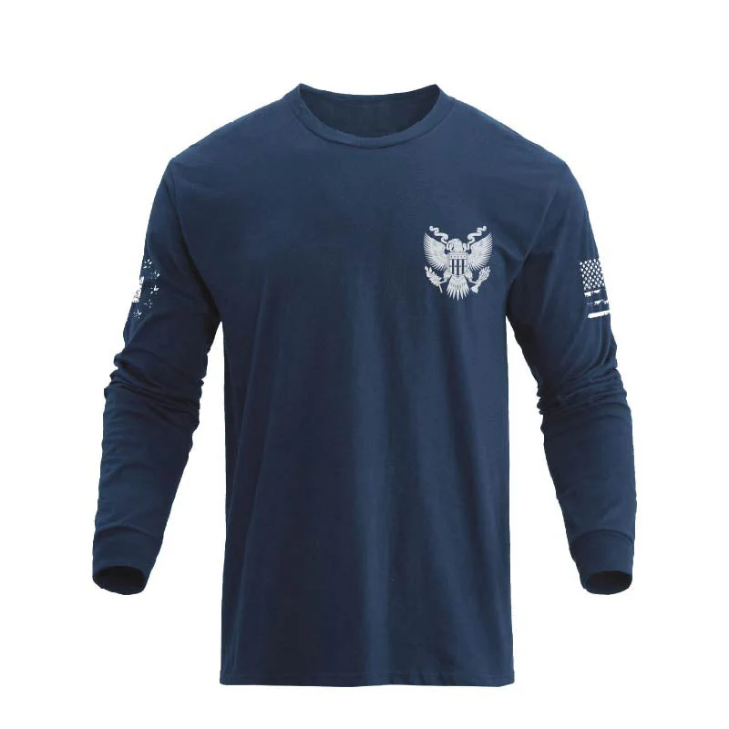 Men's 100% Cotton Blue Line American Flag Graphic Round Neck Long Sleeve T-Shirts - Image 17